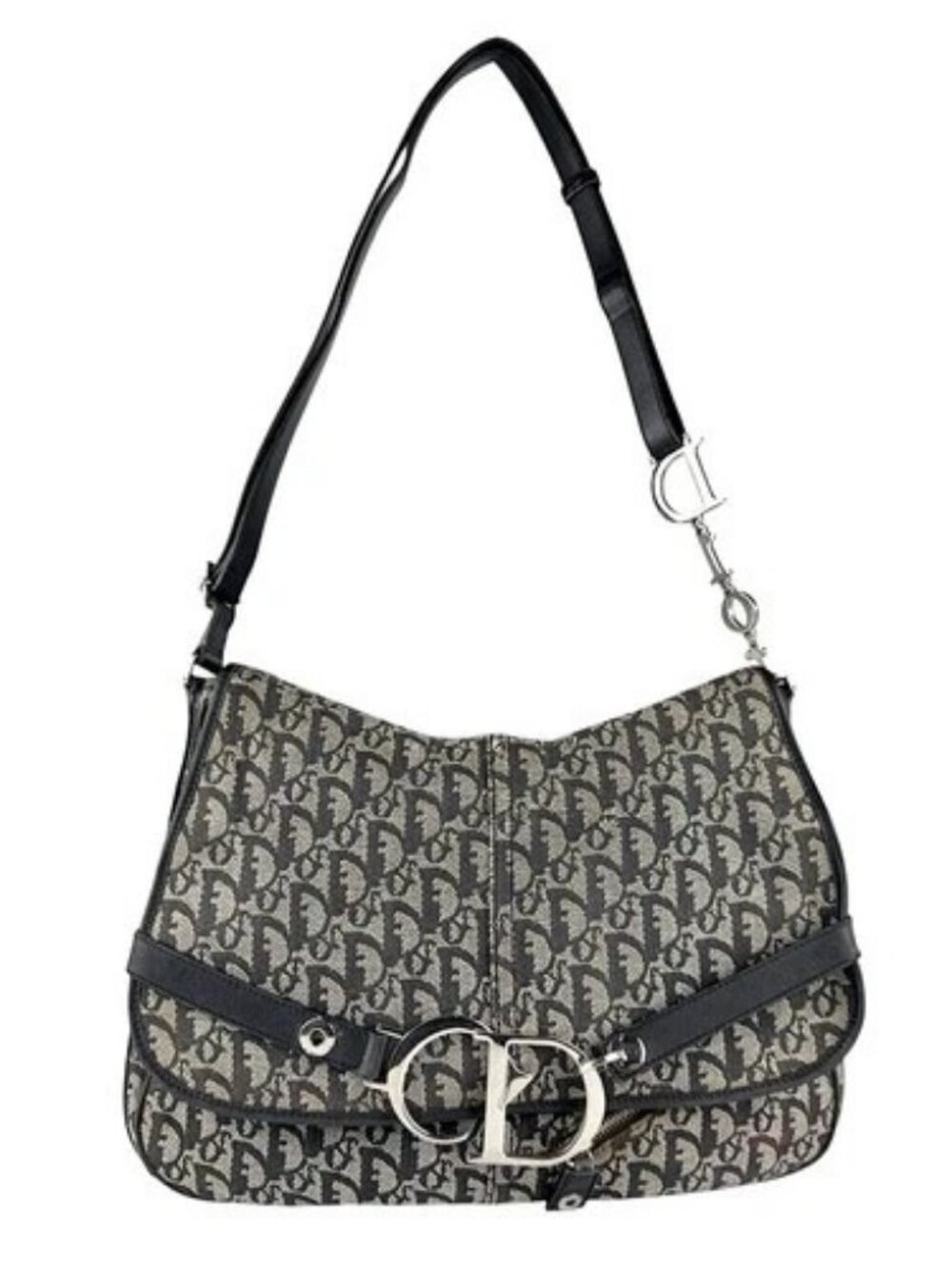 Auth Christian Dior Trotter Shoulder Bag Black/Grey Canvas/Leather - z8822